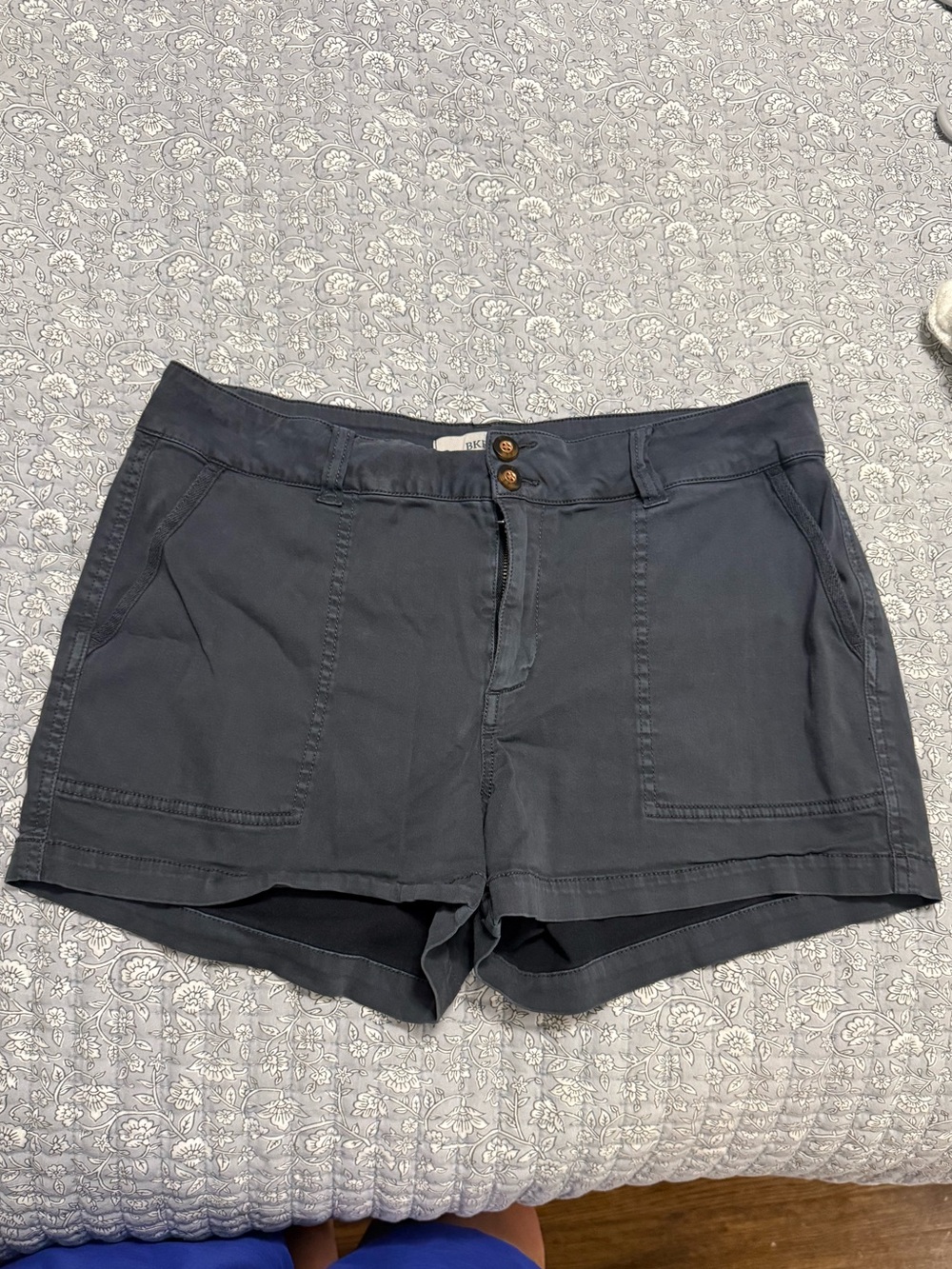 BKE Navy Blue Utility Shorts with Front Patch Pockets buckle back pockets